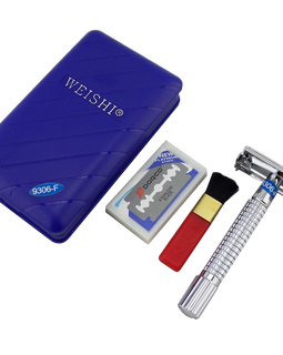 Weishi 9306F Chrome Plated Butterfly Double Edge Safety Razor with Plastic Travel Case